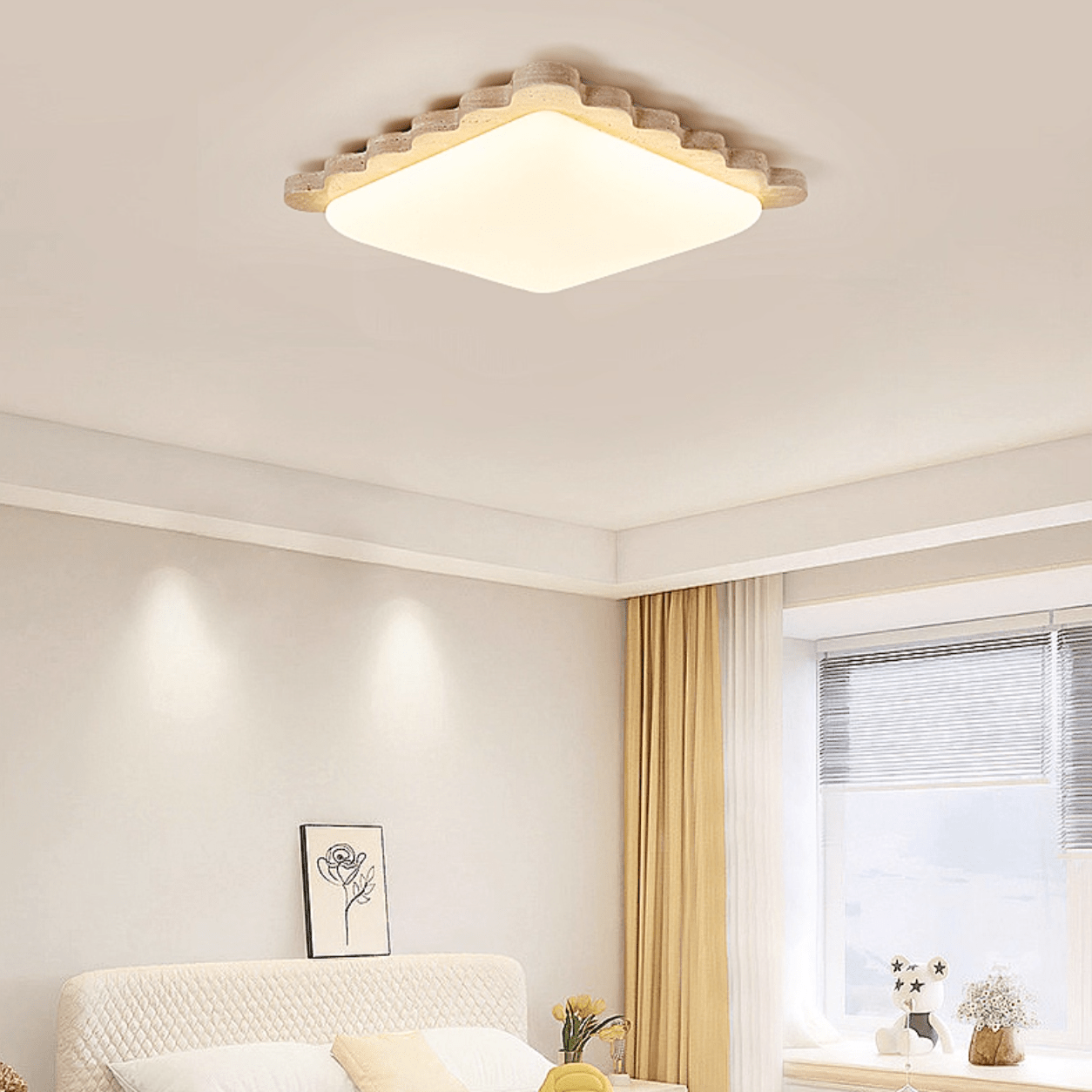 Travertine Scallop Edge Ceiling Light-Neutral Decor