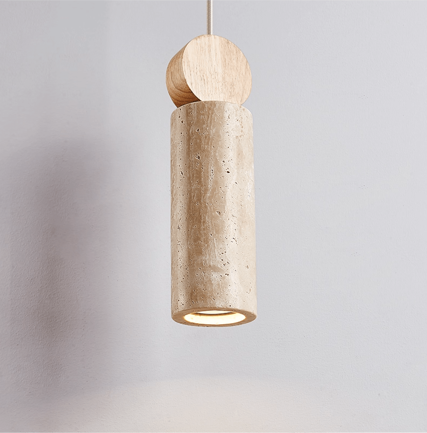 Travertine Cylinder Disc Pendant Light-Neutral Decor