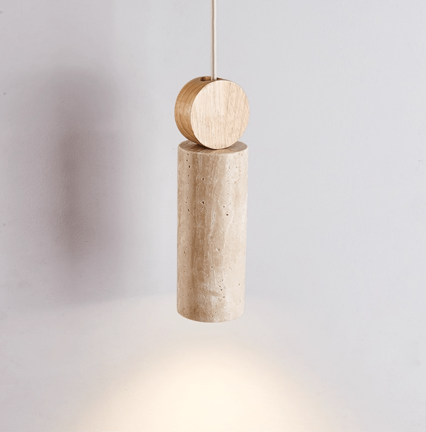 Travertine Cylinder Disc Pendant Light-Neutral Decor