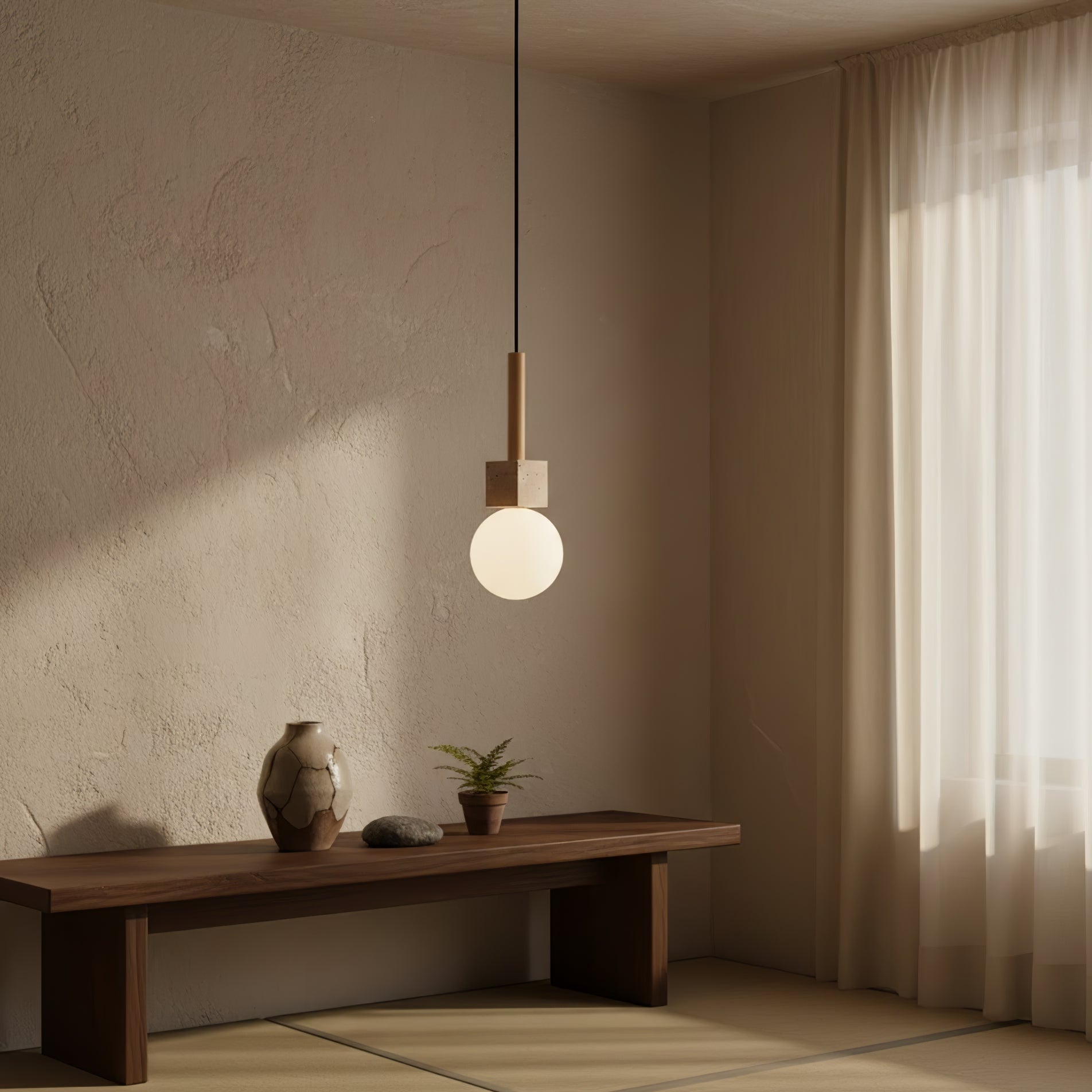 Travertine Cube Globe Pendant Light-Neutral Decor