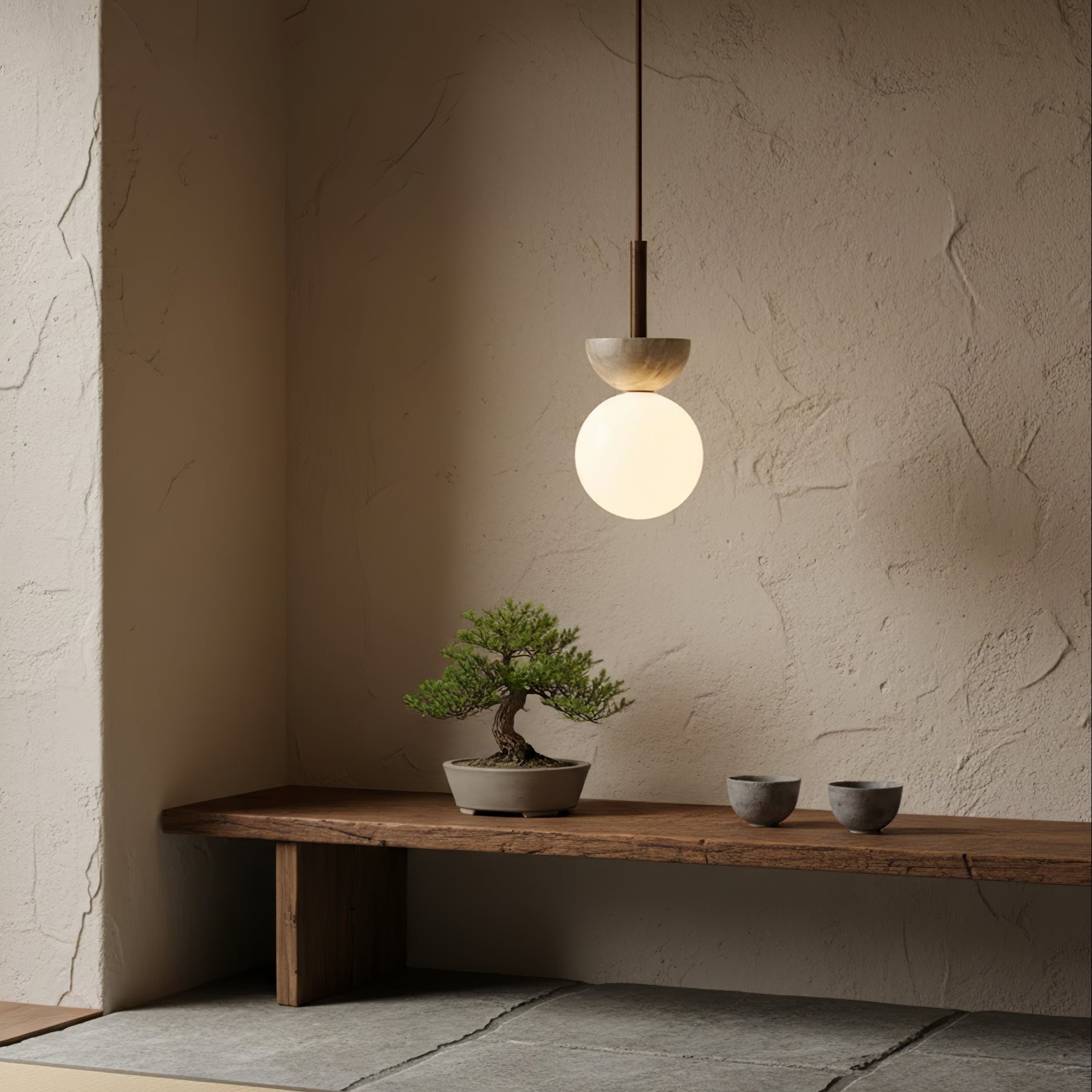Travertine Half Duo Pendant Light-Neutral Decor
