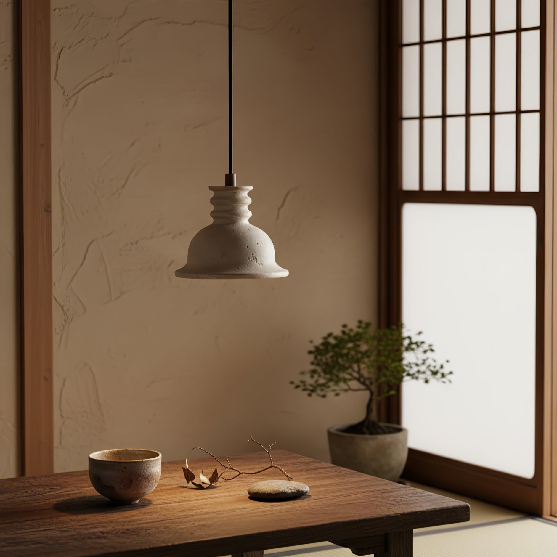 Travertine Ribbed Dome Pendant Light-Neutral Decor