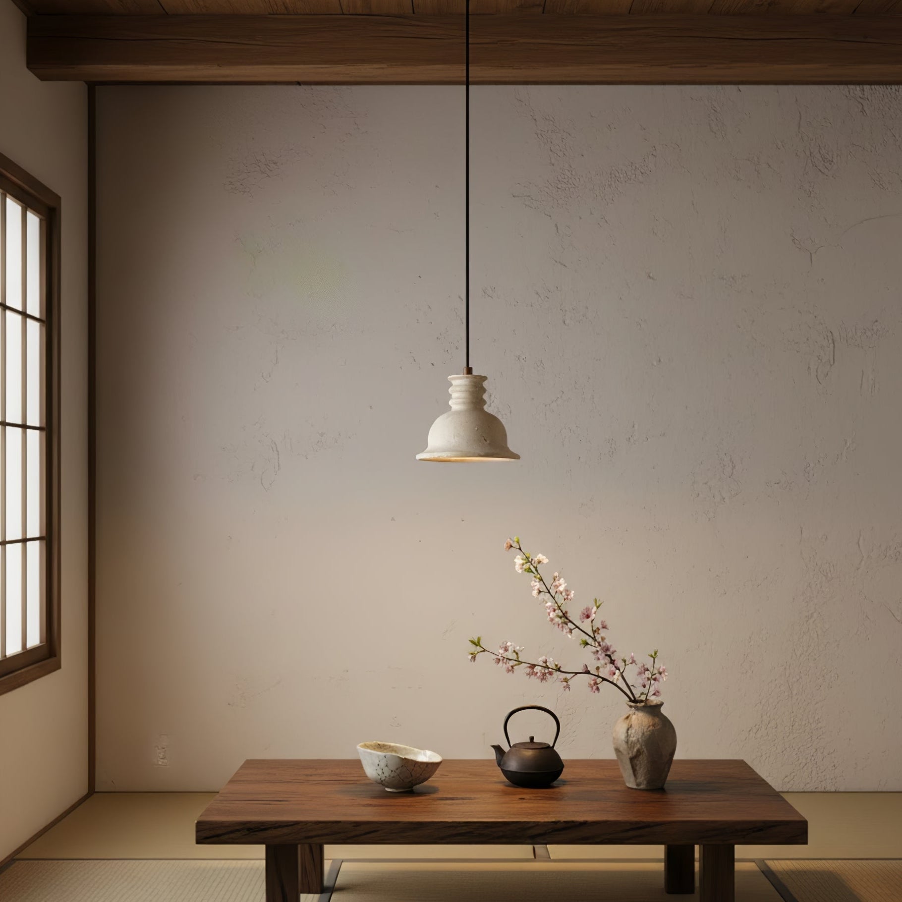 Travertine Ribbed Dome Pendant Light-Neutral Decor