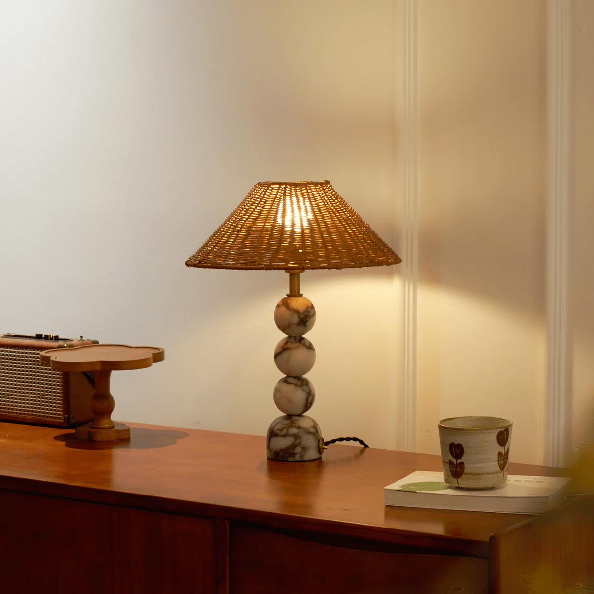 Marble Orb Rattan Table Lamp-Neutral Decor