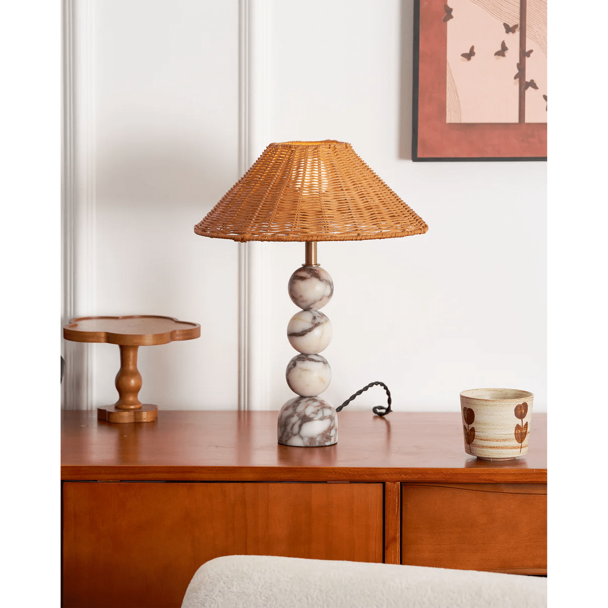 Marble Orb Rattan Table Lamp-Neutral Decor