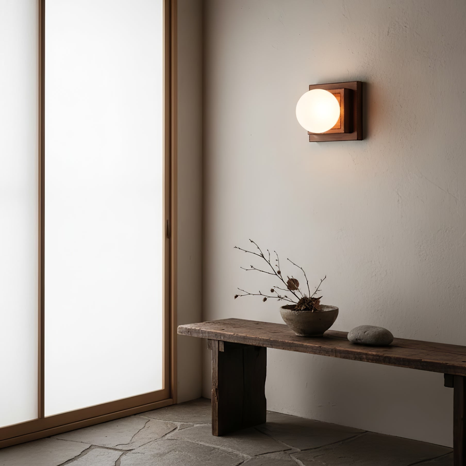 Luna Wood Layered Globe Wall Lamp-Neutral Decor