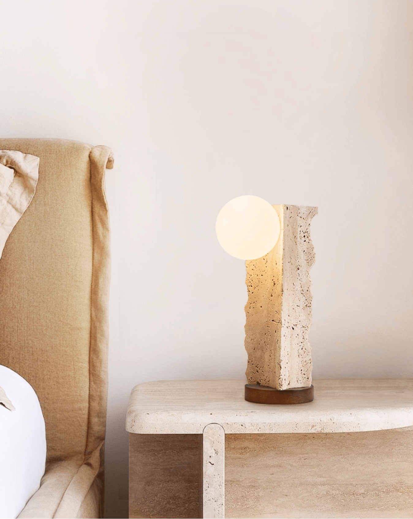 Terra Travertine Orb Table Lamp-Neutral Decor