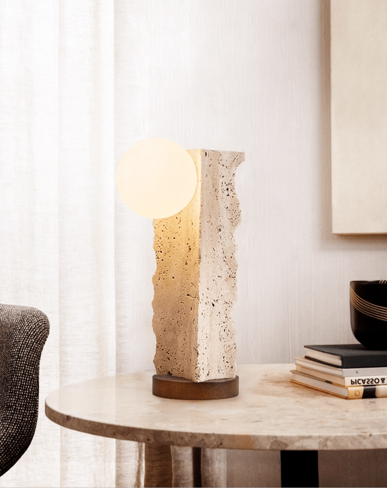 Terra Travertine Orb Table Lamp-Neutral Decor