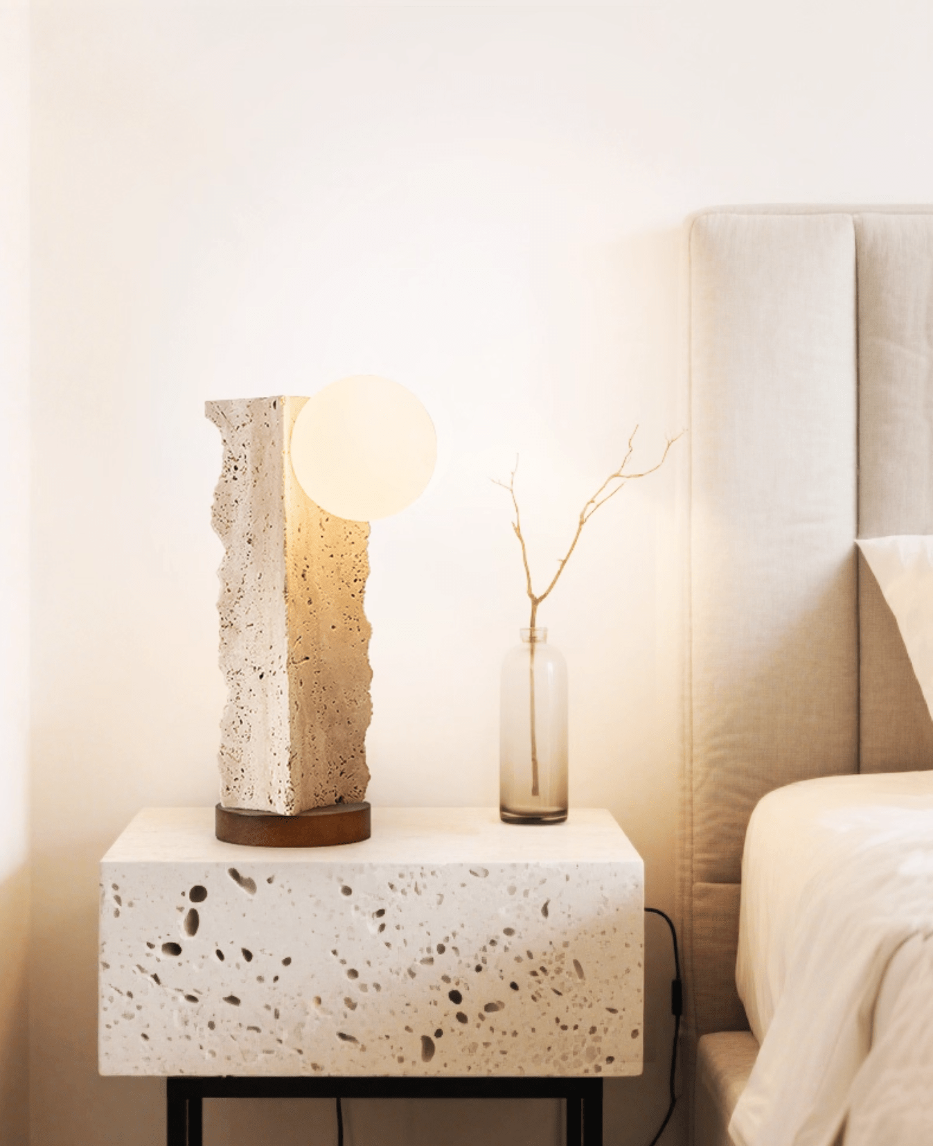 Terra Travertine Orb Table Lamp-Neutral Decor