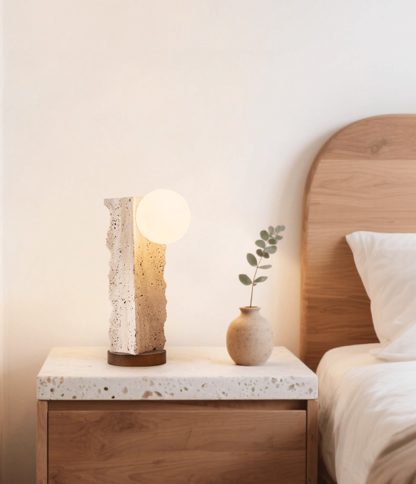 Terra Travertine Orb Table Lamp-Neutral Decor