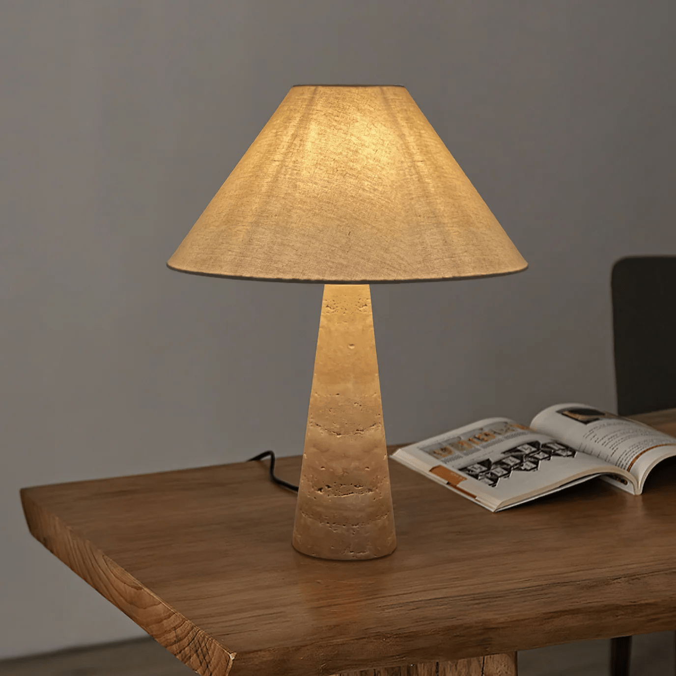 Travertine Column Table Lamp-Neutral Decor