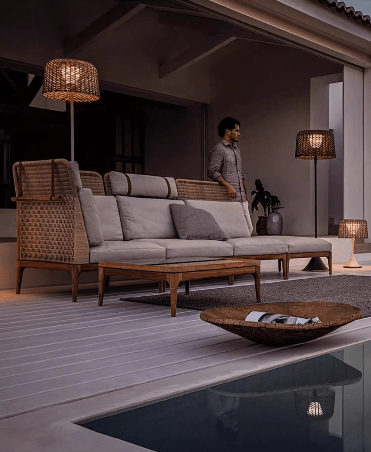 Callum Woven Solar Floor Lamp-Neutral Decor