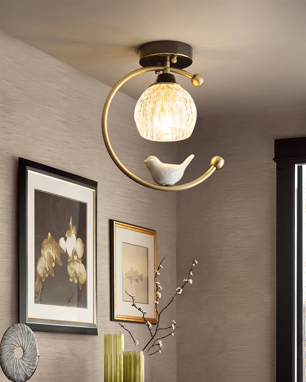 Otis Linearo Artistic Ceramic Bird Ceiling Light-Neutral Decor