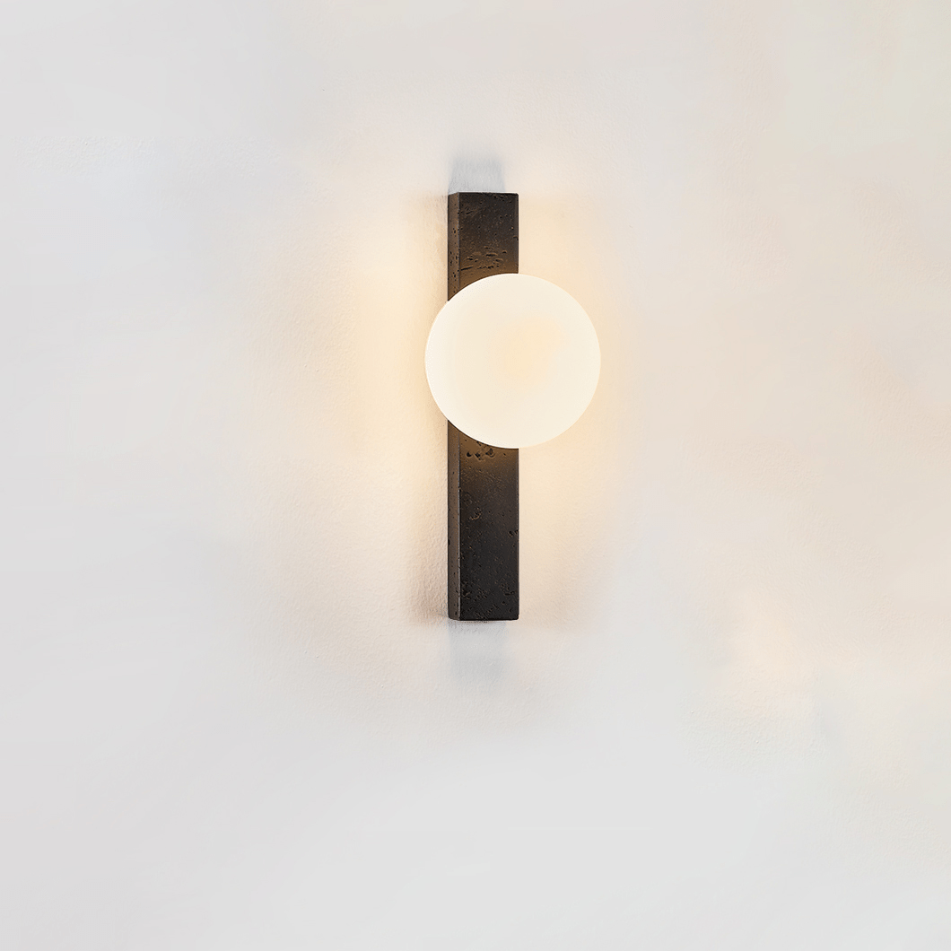 Aria Globe Black Travertine Sconce-Neutral Decor