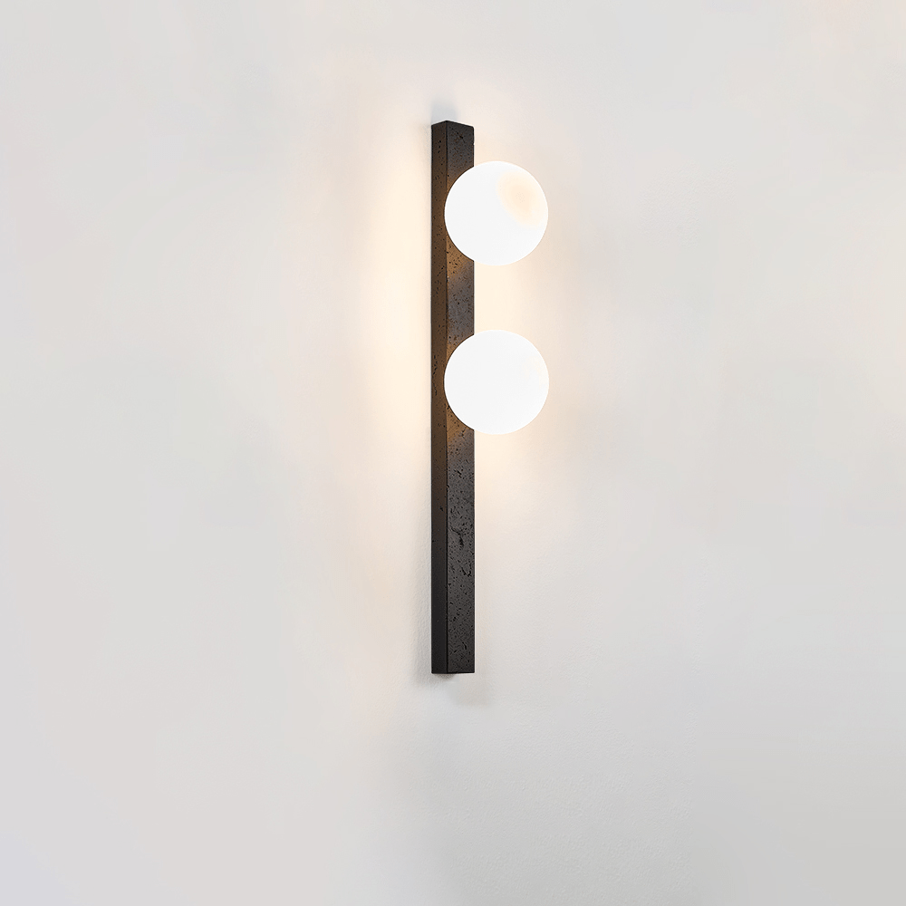 Aria Globe Black Travertine Sconce-Neutral Decor