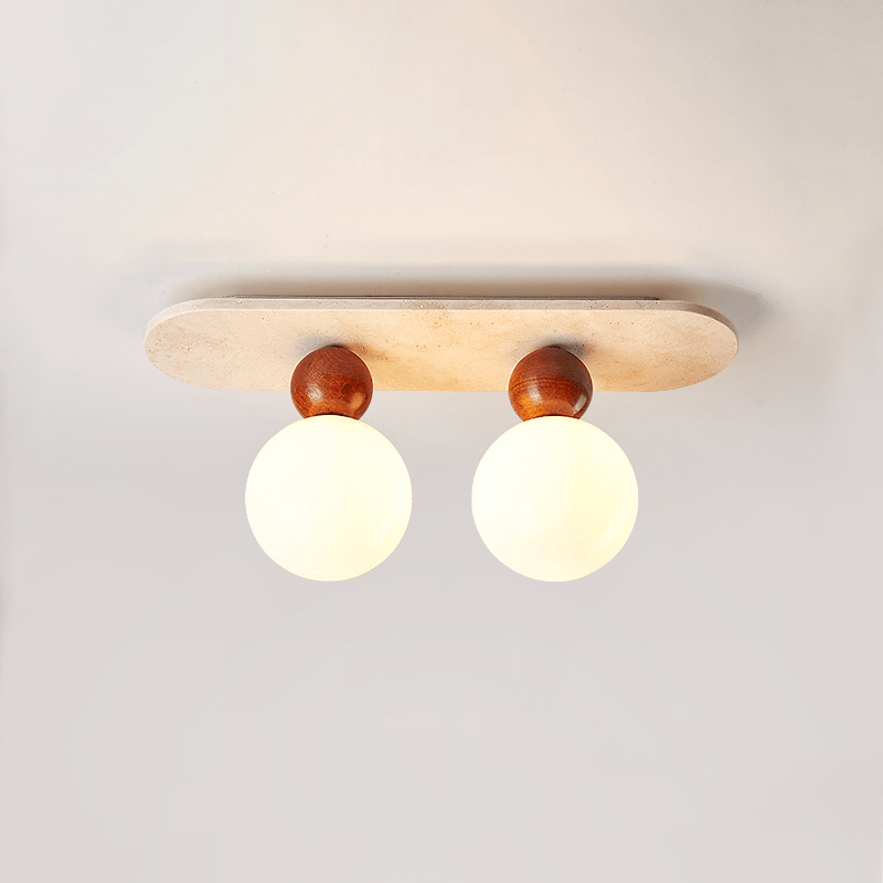 Vera Spherical Yellow Travertine Ceiling Lamp-Neutral Decor