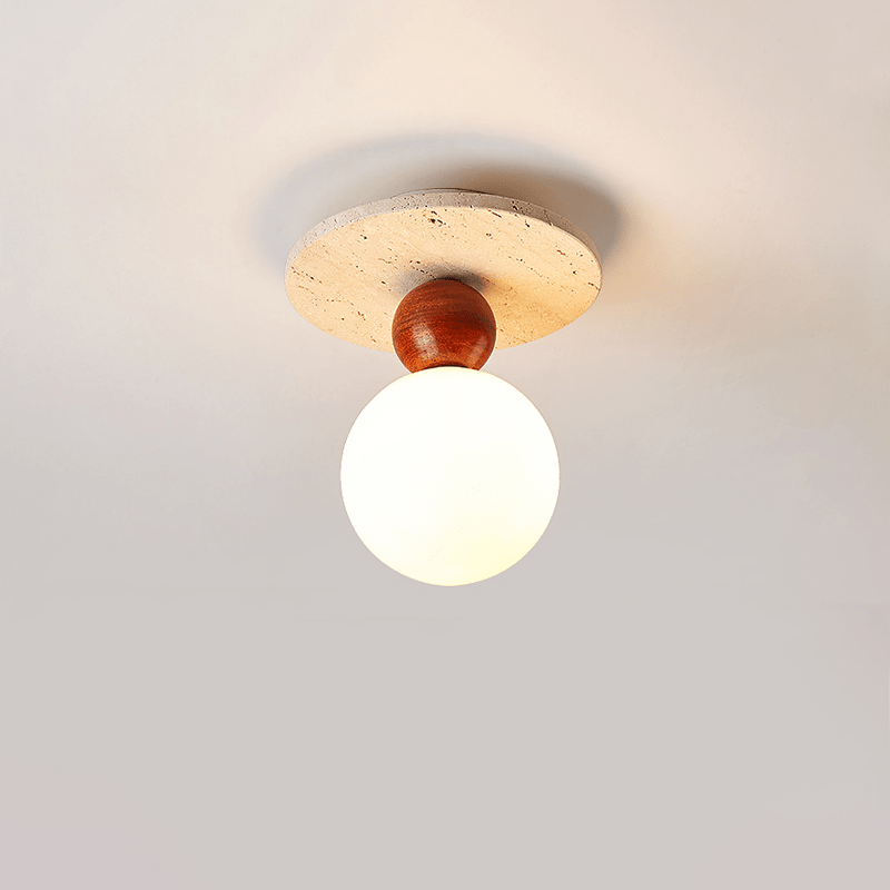 Vera Spherical Yellow Travertine Ceiling Lamp-Neutral Decor