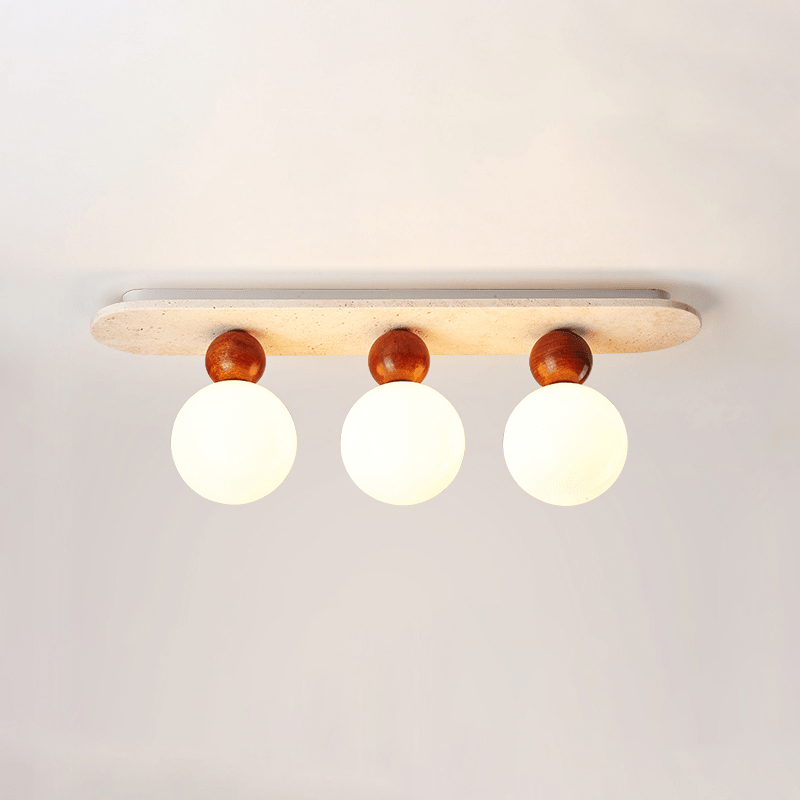 Vera Spherical Yellow Travertine Ceiling Lamp-Neutral Decor