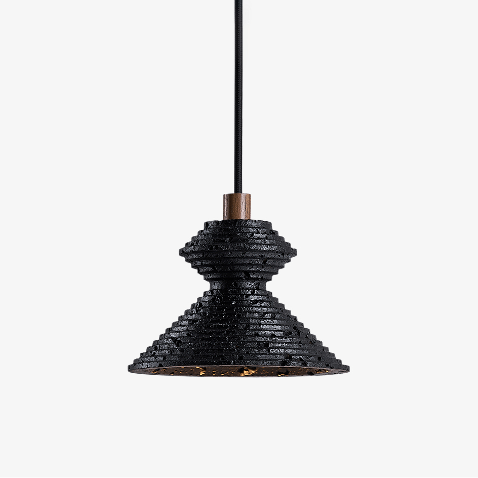 Elia Black Travertine Layered Texture Pendant Lamp-Neutral Decor
