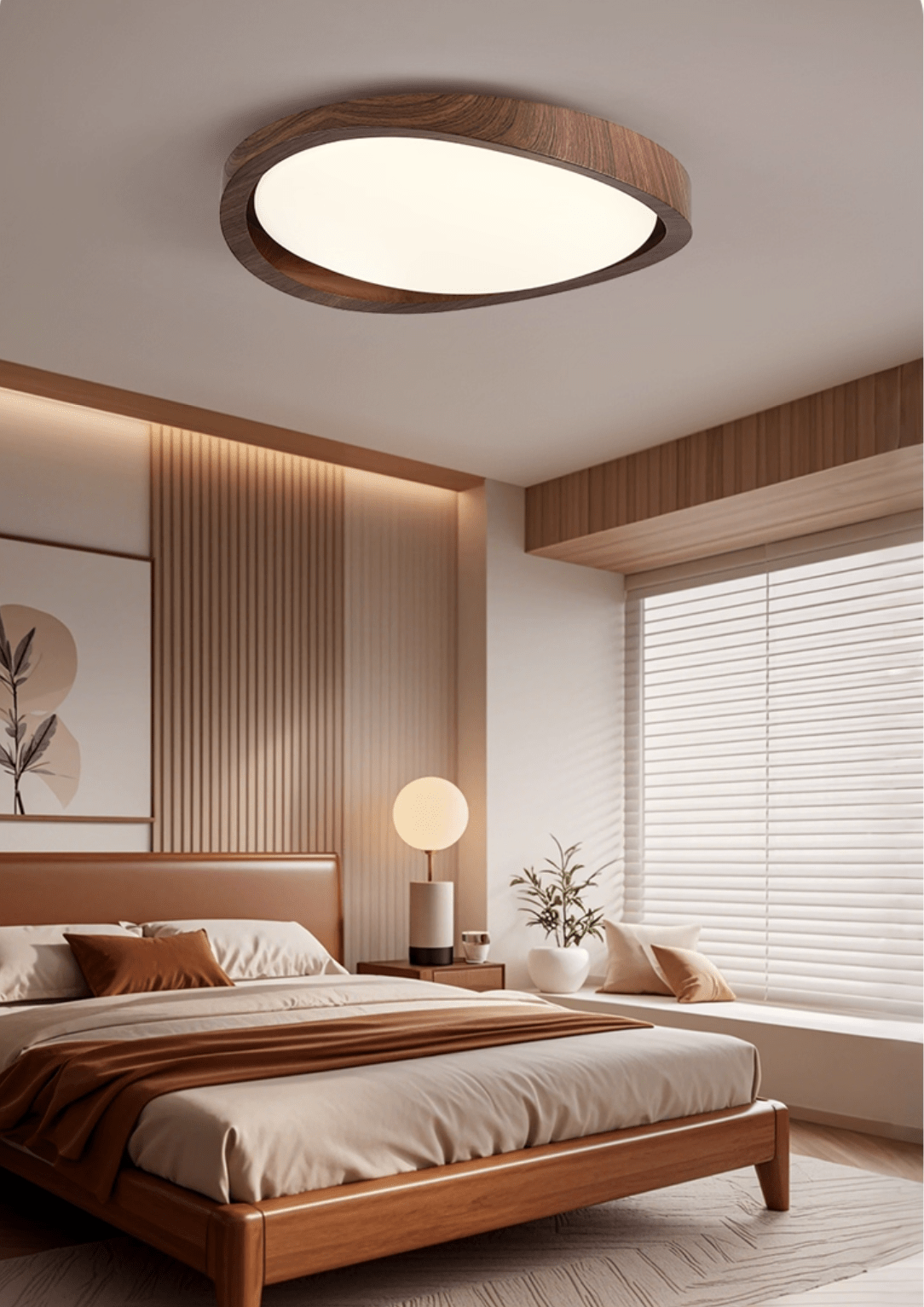 Walnut Curved Edge Ceiling Light-Neutral Decor