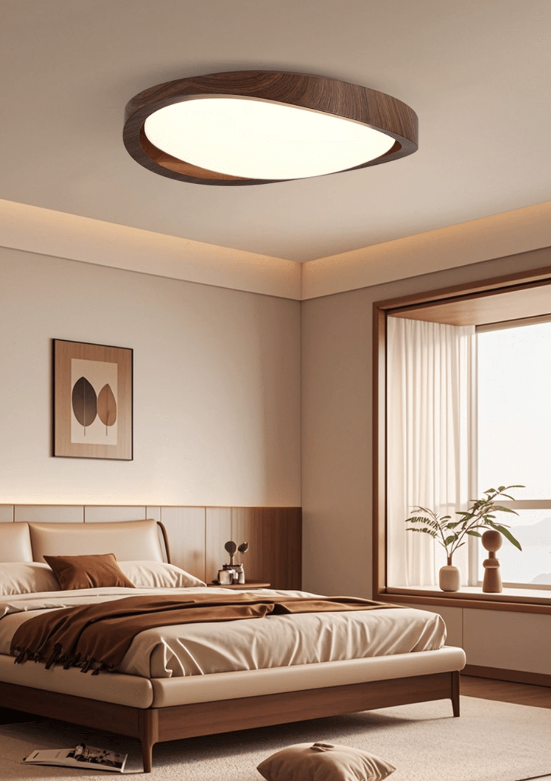 Walnut Curved Edge Ceiling Light-Neutral Decor
