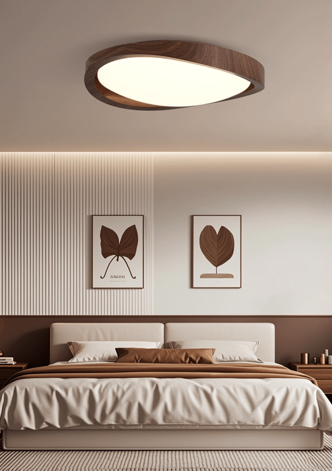 Walnut Curved Edge Ceiling Light-Neutral Decor