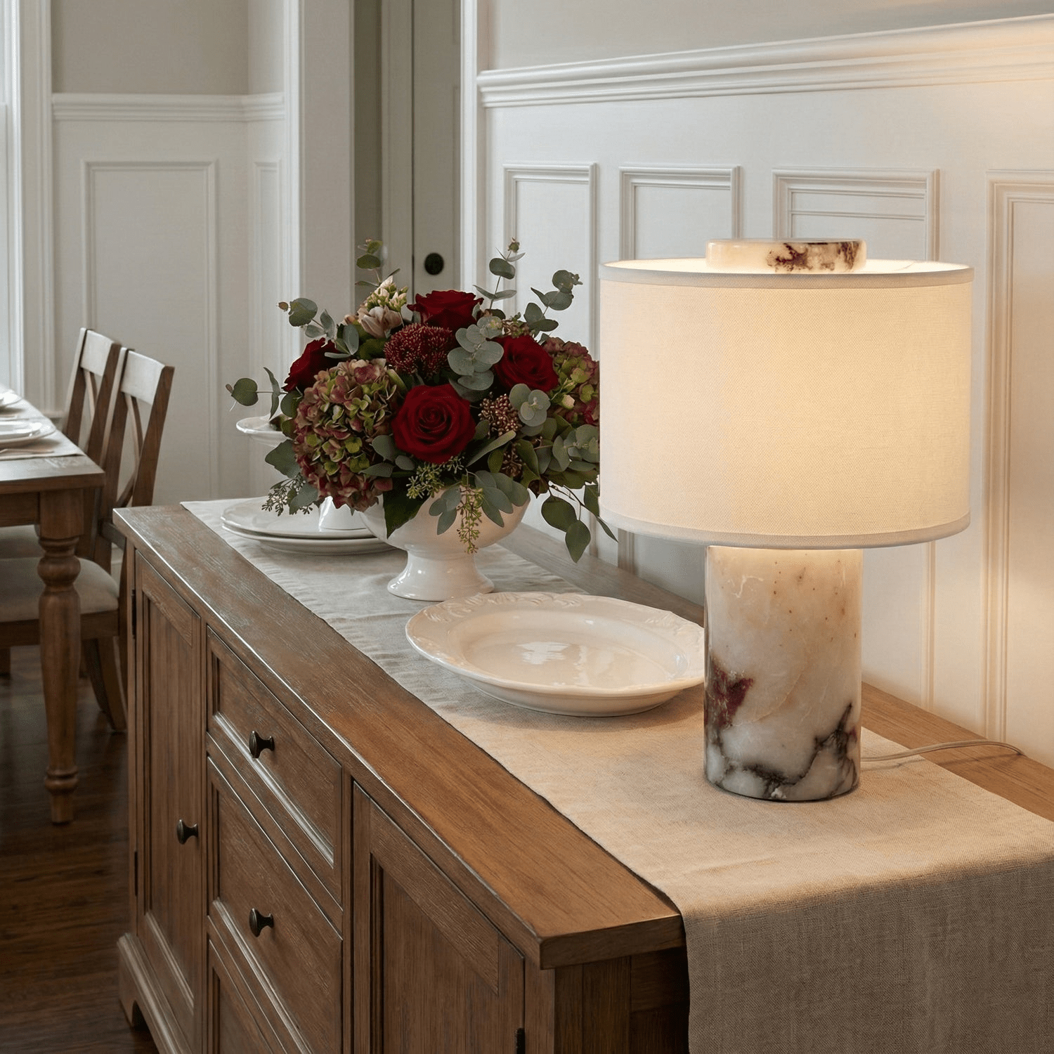 Eros Lumivor Elegant Marble Febric Table Lamp-Neutral Decor