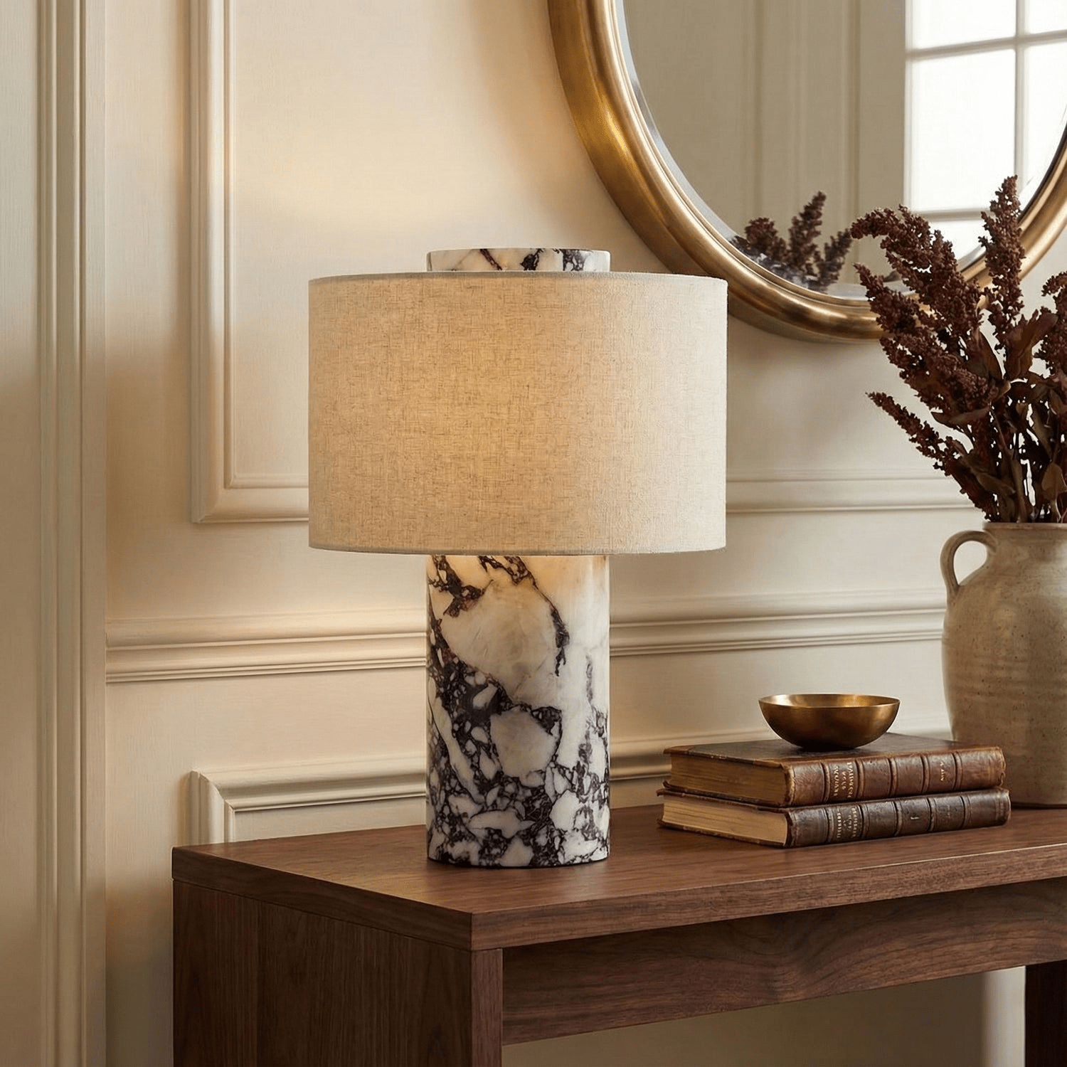 Eros Lumivor Elegant Marble Febric Table Lamp-Neutral Decor