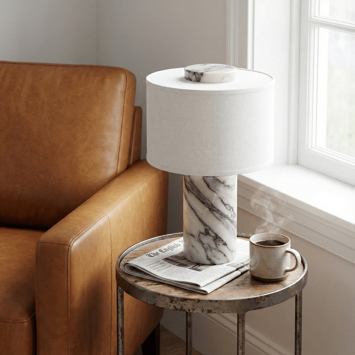 Eros Lumivor Elegant Marble Febric Table Lamp-Neutral Decor