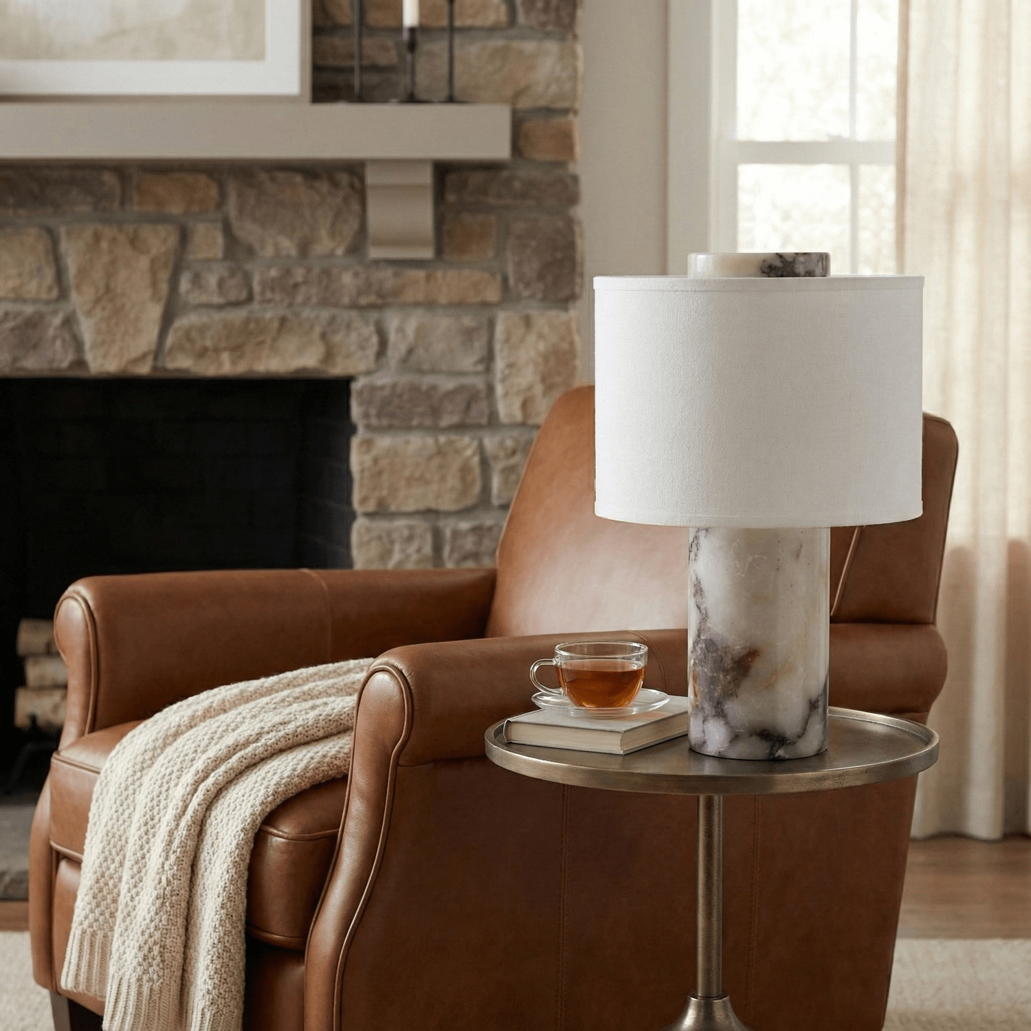 Eros Lumivor Elegant Marble Febric Table Lamp-Neutral Decor