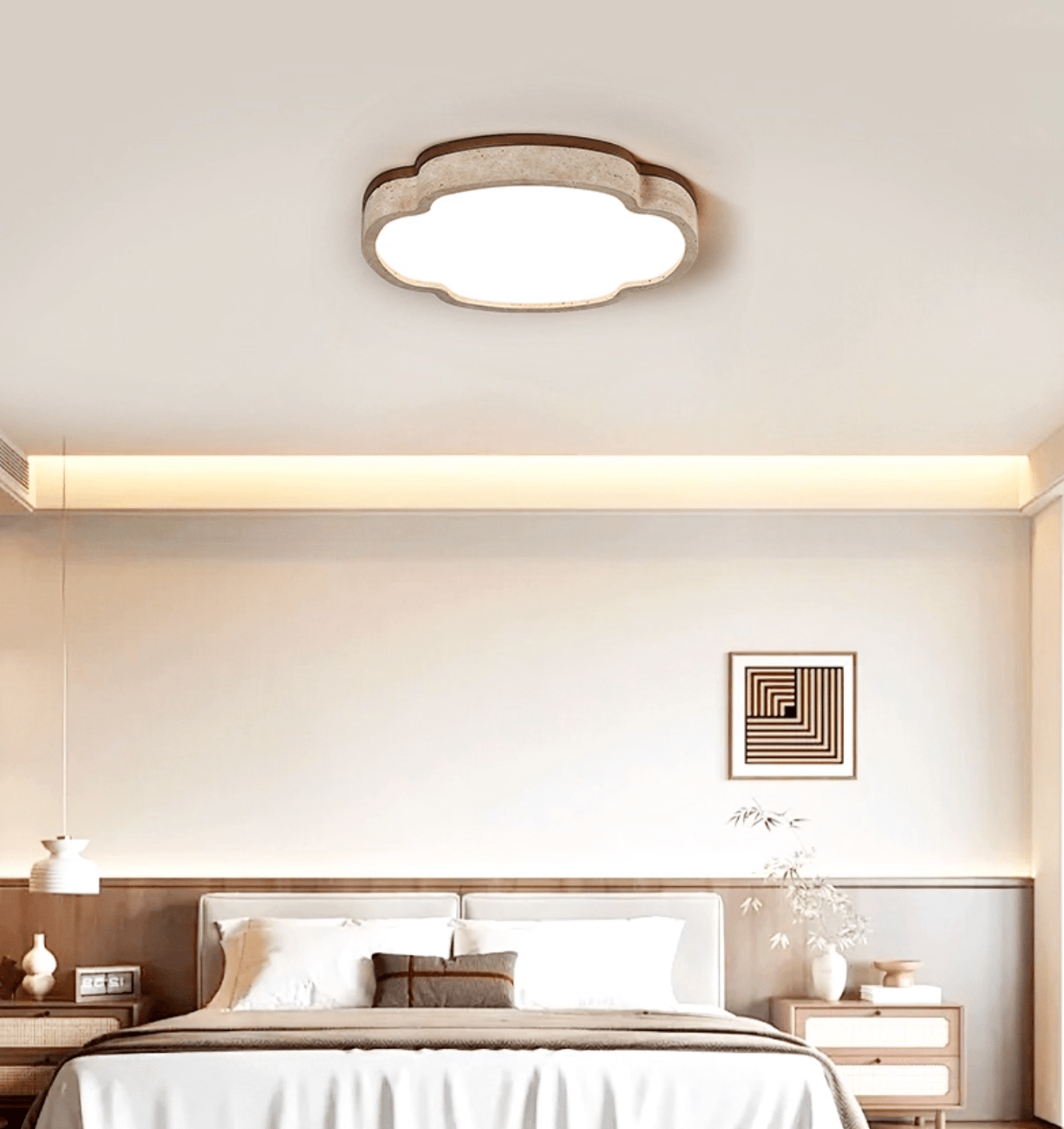 Vito Marshmallow Four-Petal Cloudform Yellow Travertine Ceiling Lamp-Neutral Decor