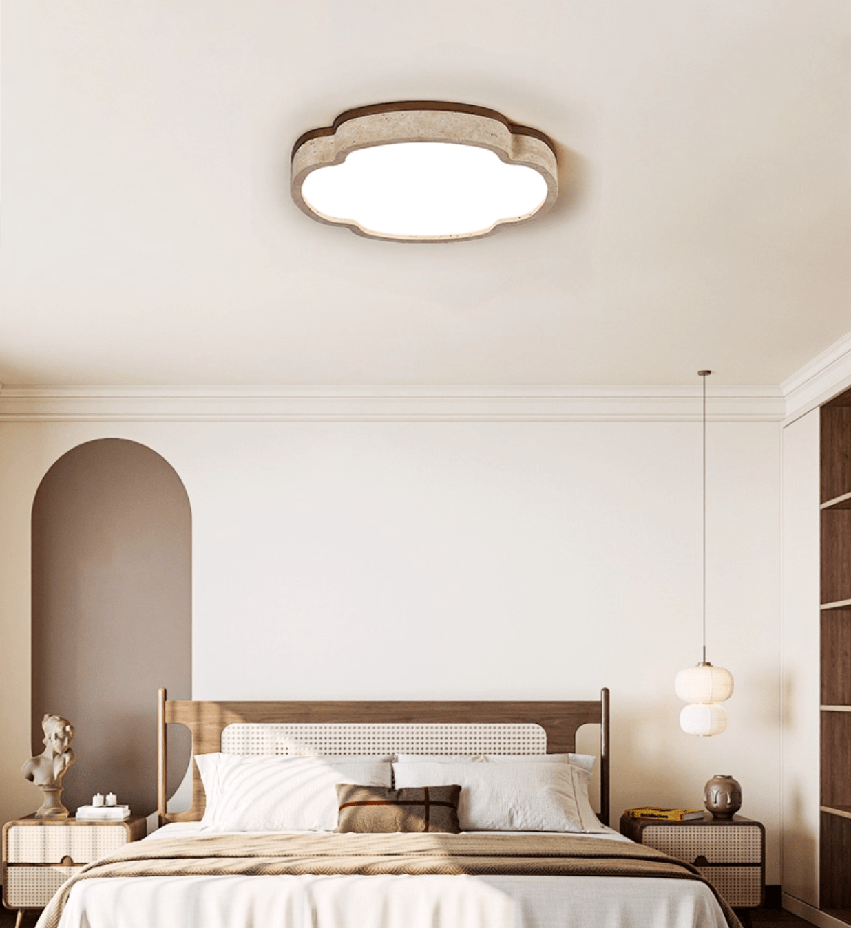 Vito Marshmallow Four-Petal Cloudform Yellow Travertine Ceiling Lamp-Neutral Decor