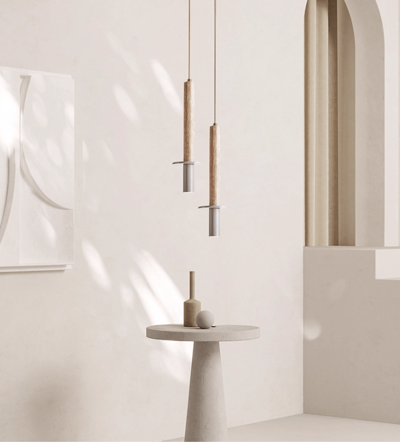 Wren Slim Yellow Travertine Pendant Lamp-Neutral Decor