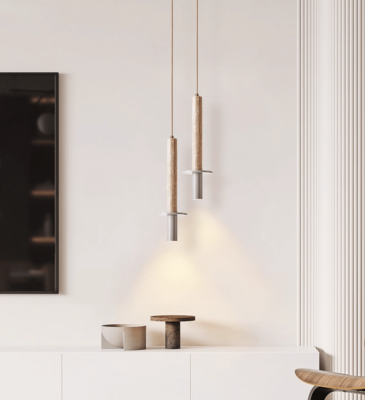 Wren Slim Yellow Travertine Pendant Lamp-Neutral Decor