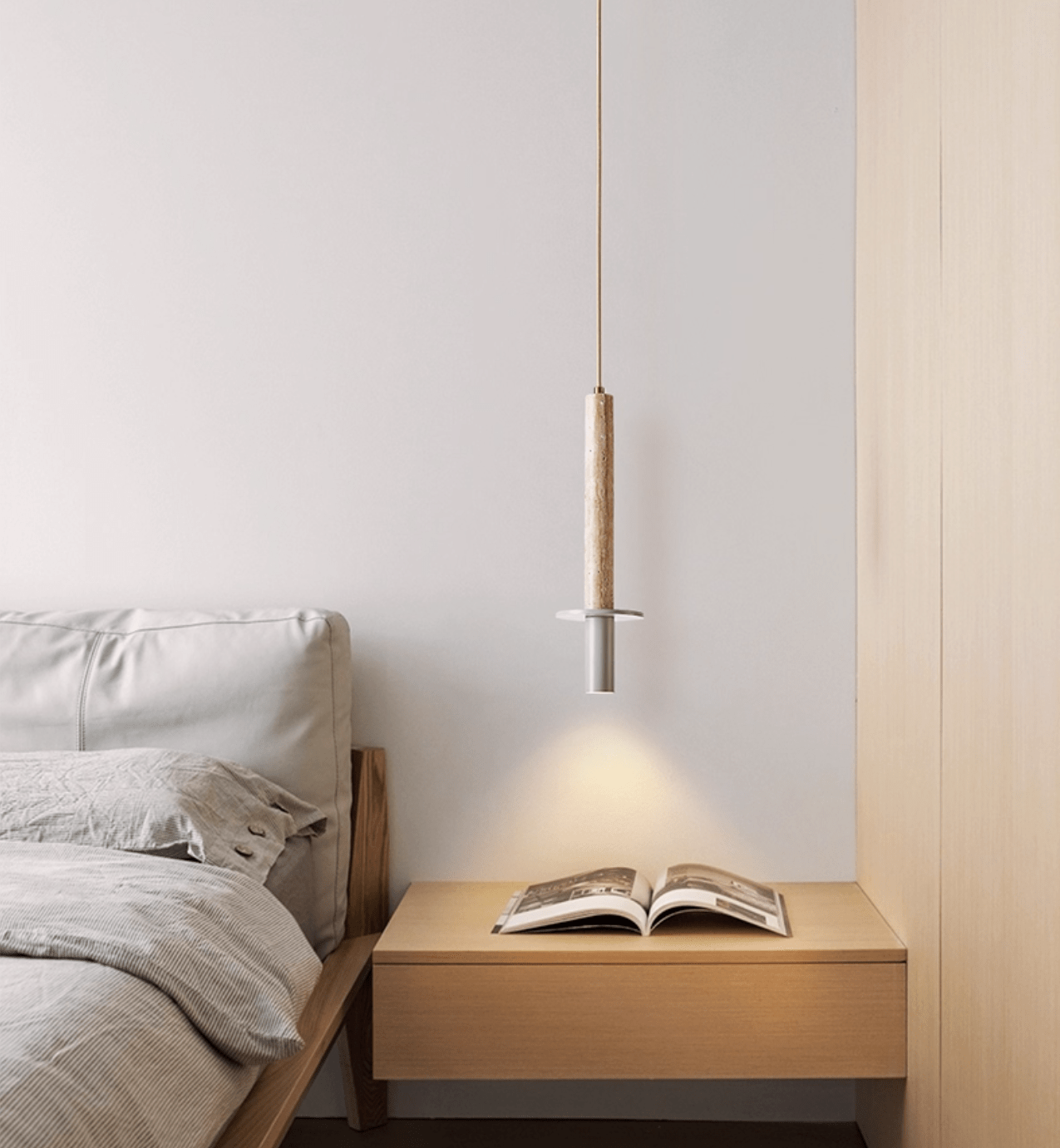 Wren Slim Yellow Travertine Pendant Lamp-Neutral Decor