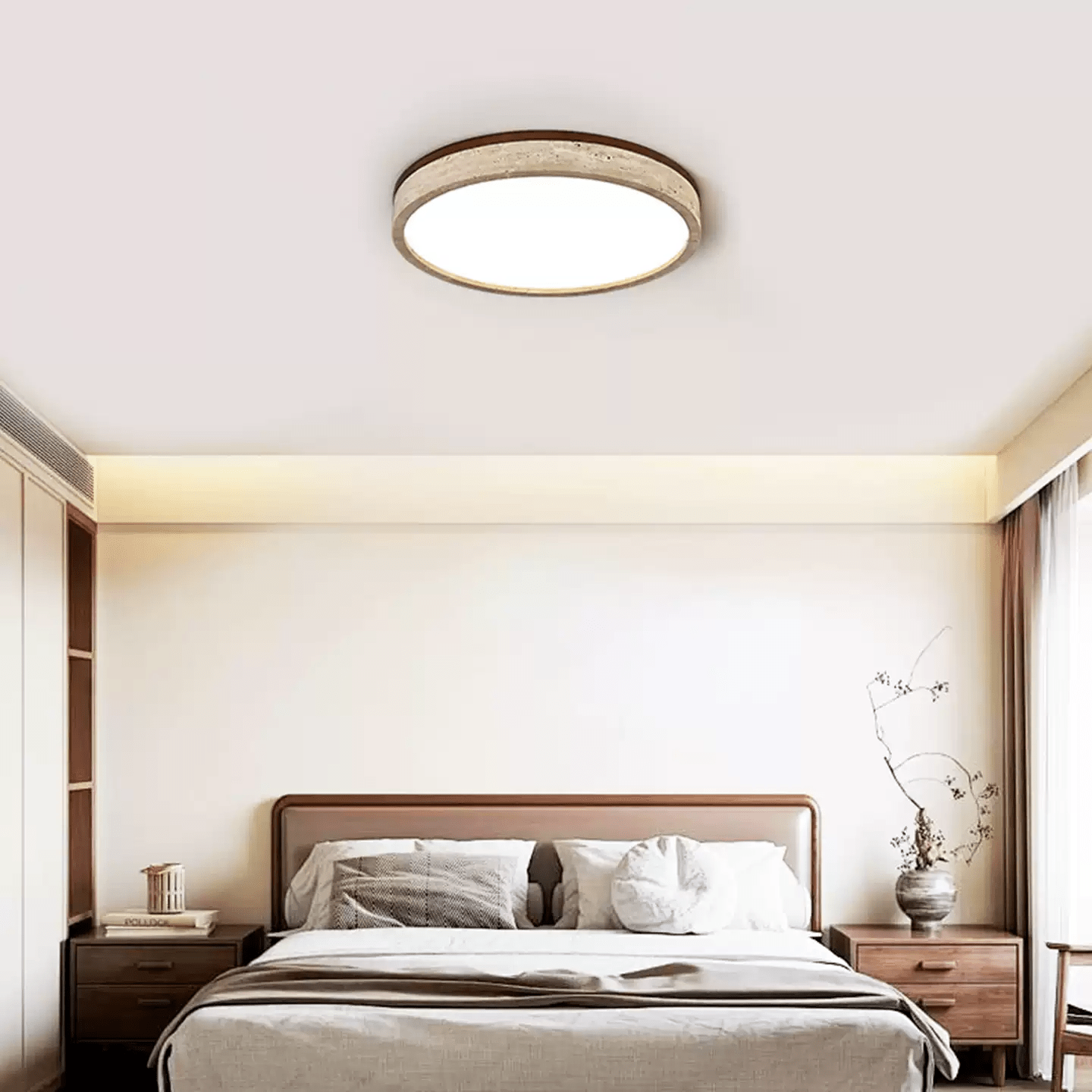 Xoan Glowly Travertine Halo Round Ceiling Lamp-Neutral Decor