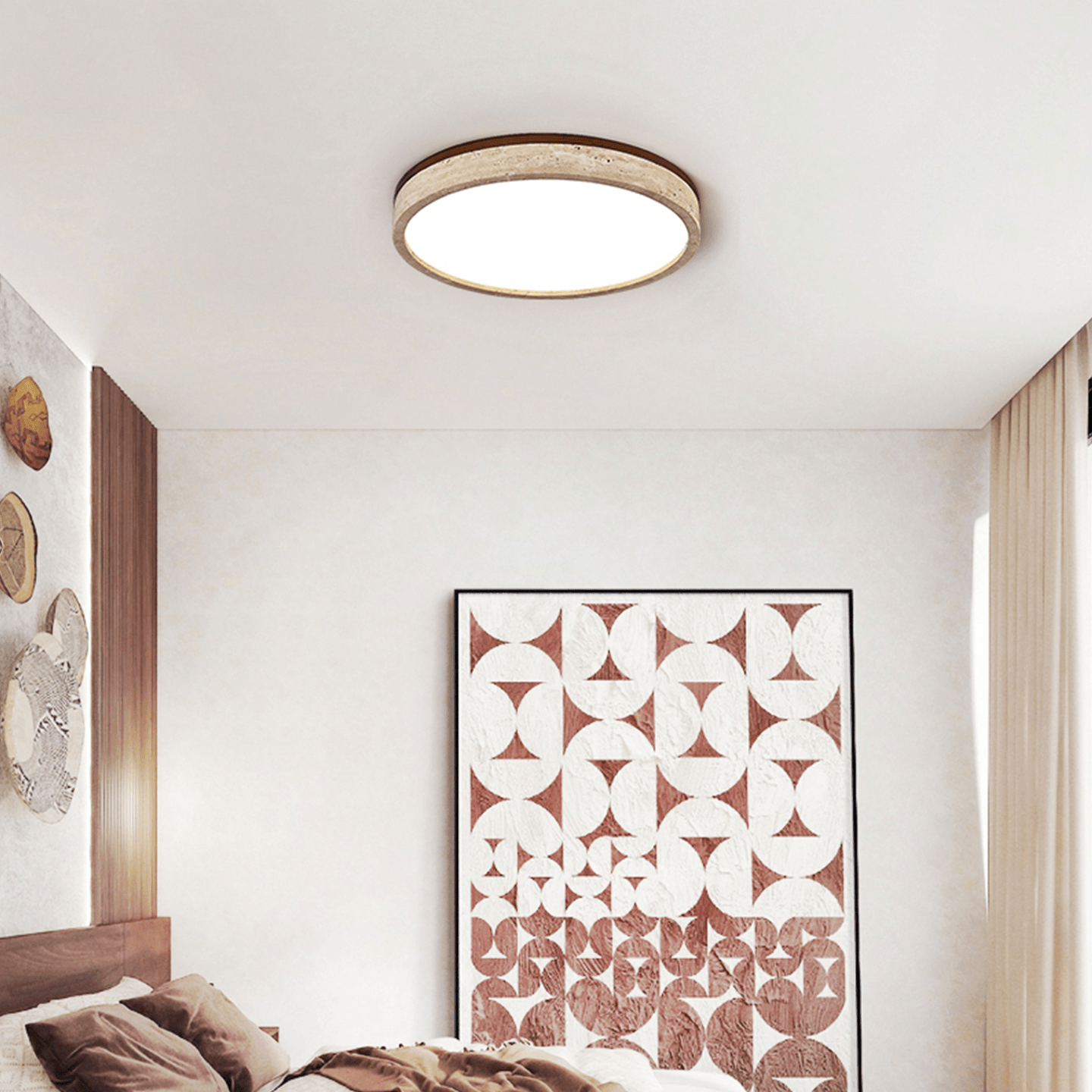 Xoan Glowly Travertine Halo Round Ceiling Lamp-Neutral Decor
