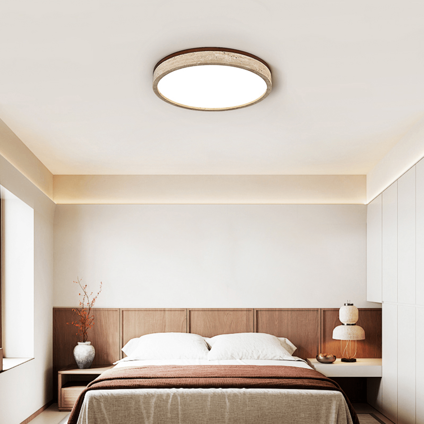 Xoan Glowly Travertine Halo Round Ceiling Lamp-Neutral Decor