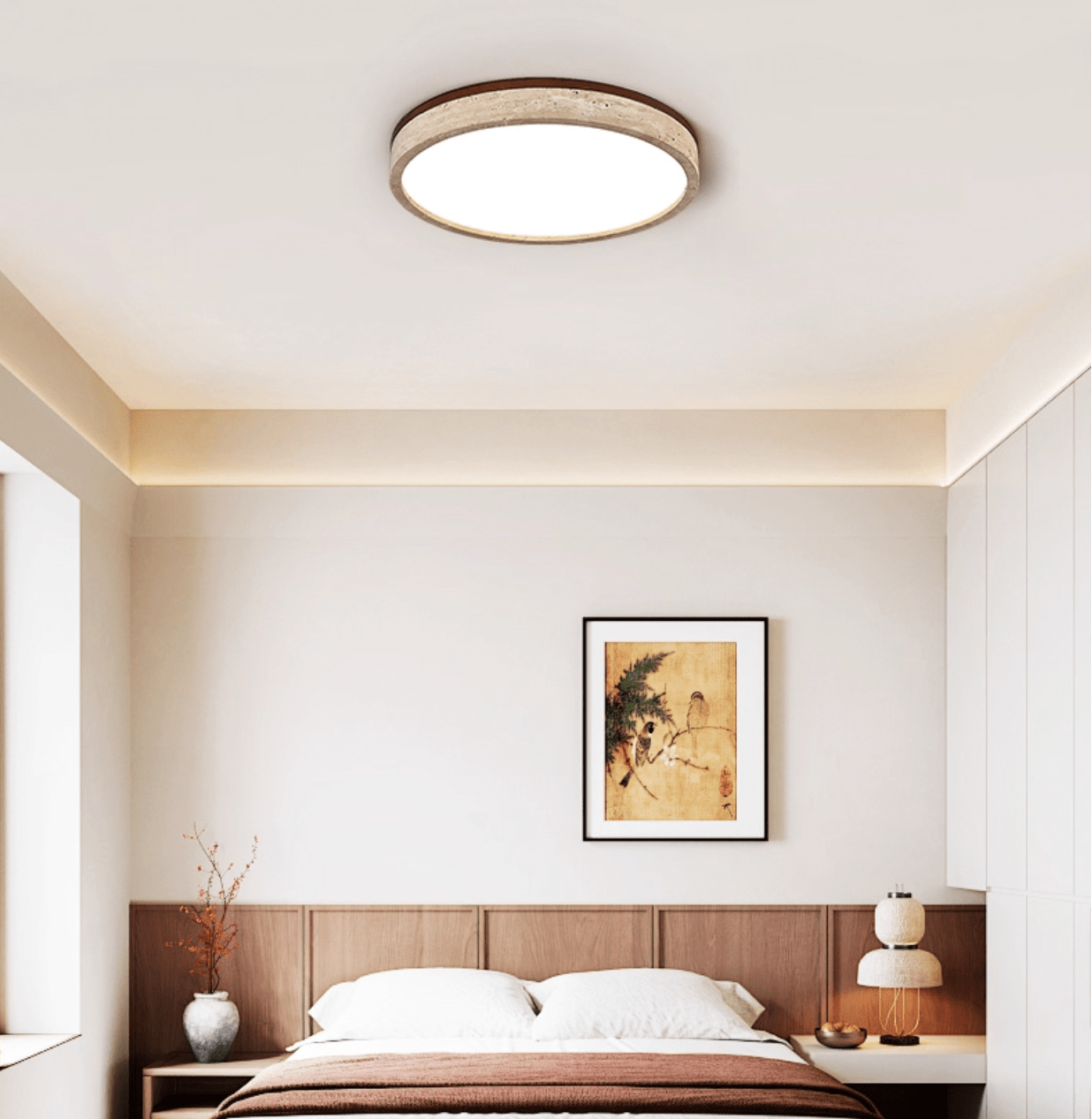 Xoan Glowly Travertine Halo Round Ceiling Lamp-Neutral Decor