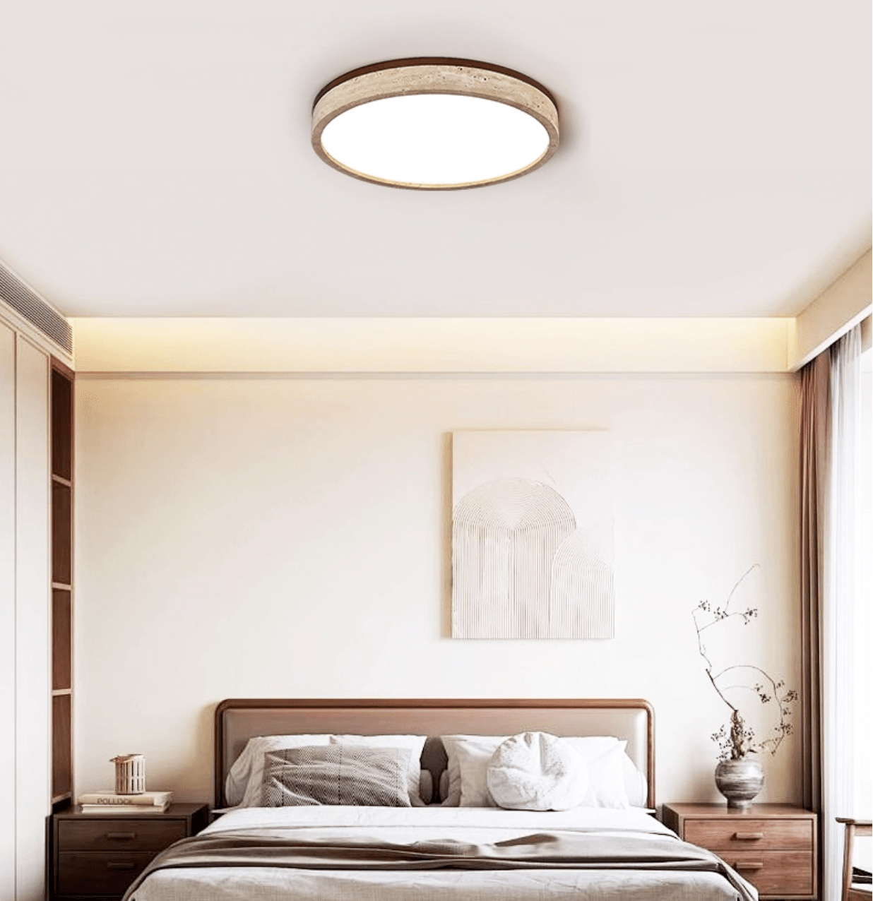 Xoan Glowly Travertine Halo Round Ceiling Lamp-Neutral Decor