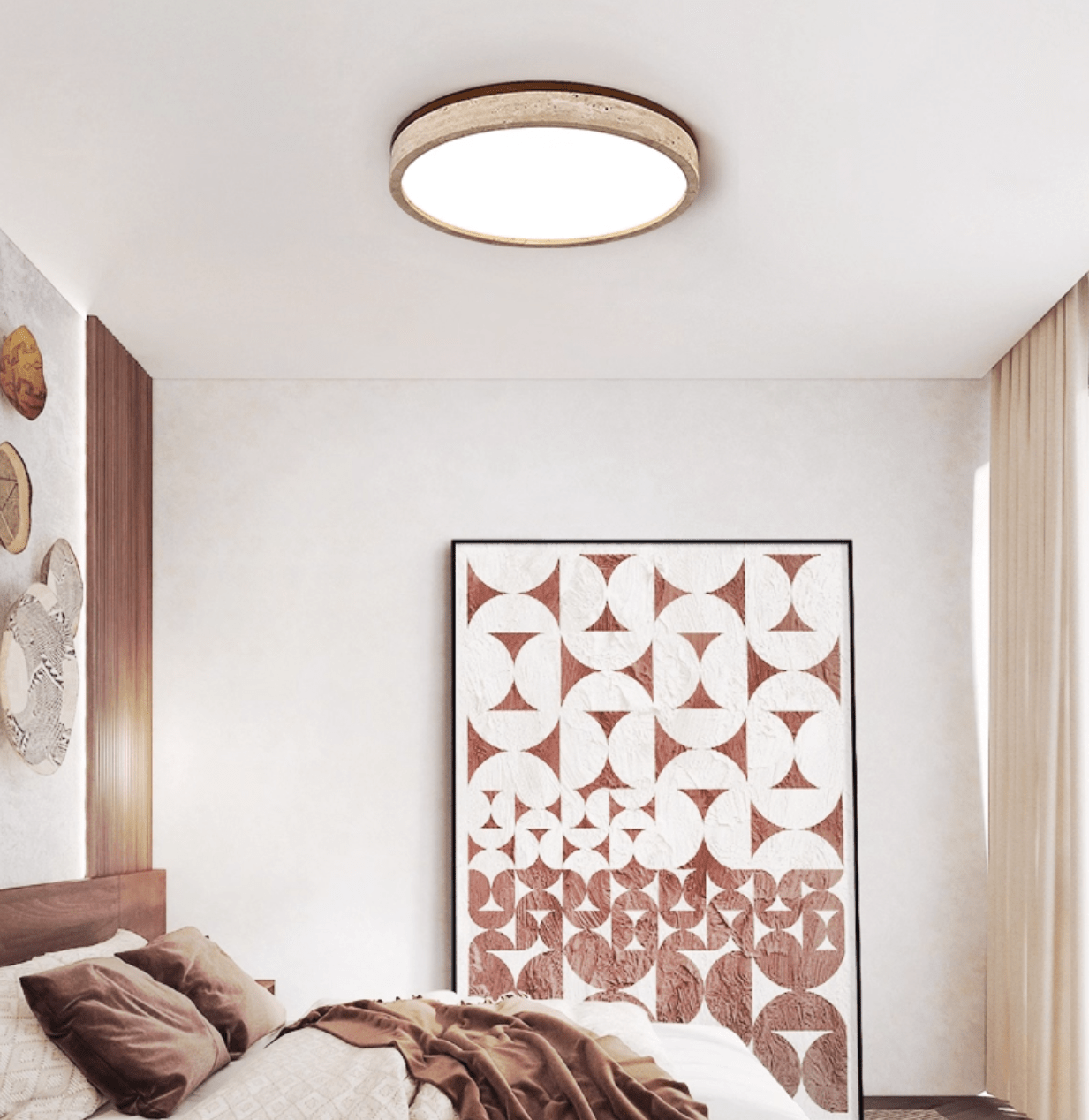Xoan Glowly Travertine Halo Round Ceiling Lamp-Neutral Decor