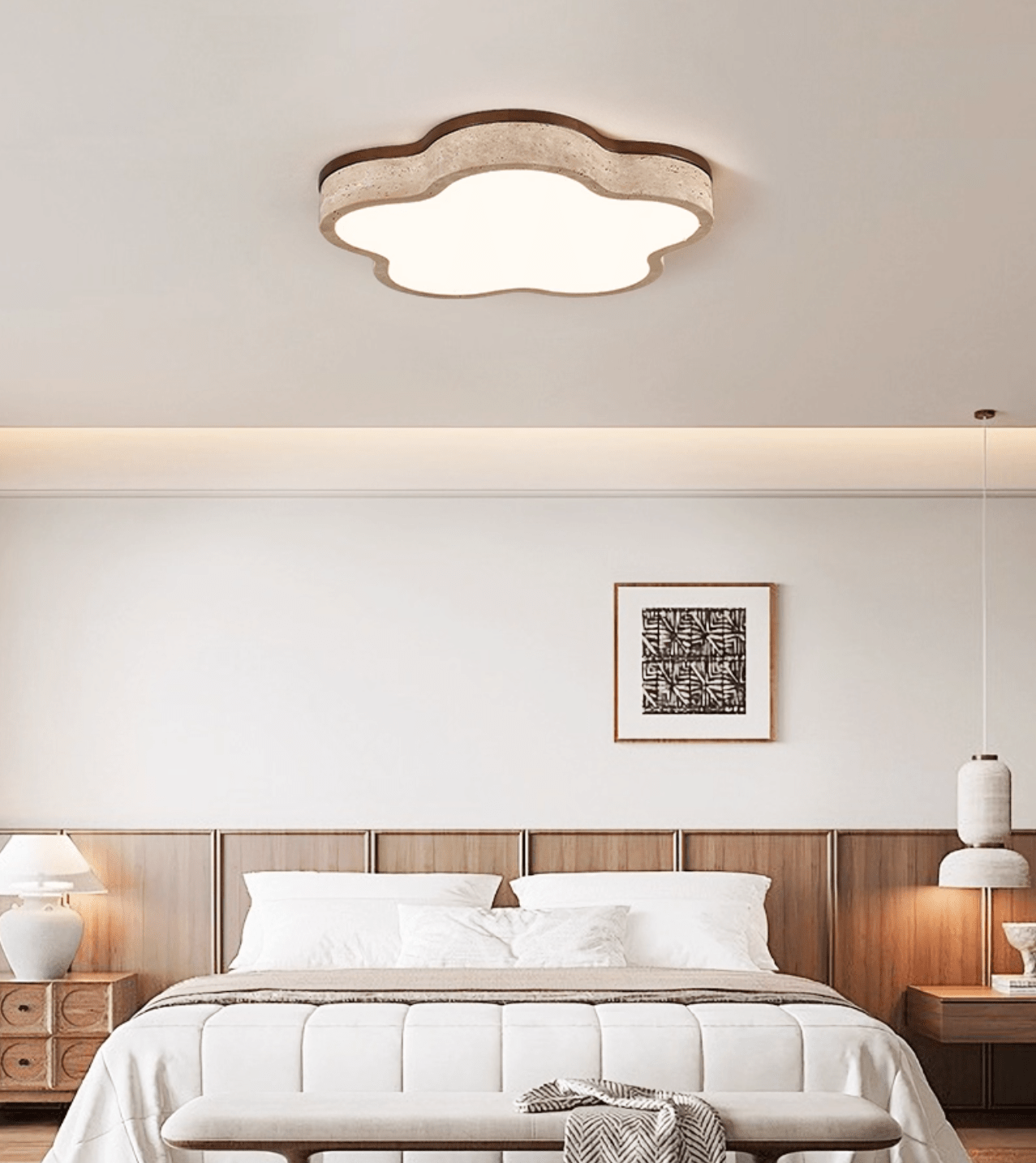 Yuki Marshmallow Five-Petal Cloudline Yellow Travertine Ceiling Lamp-Neutral Decor