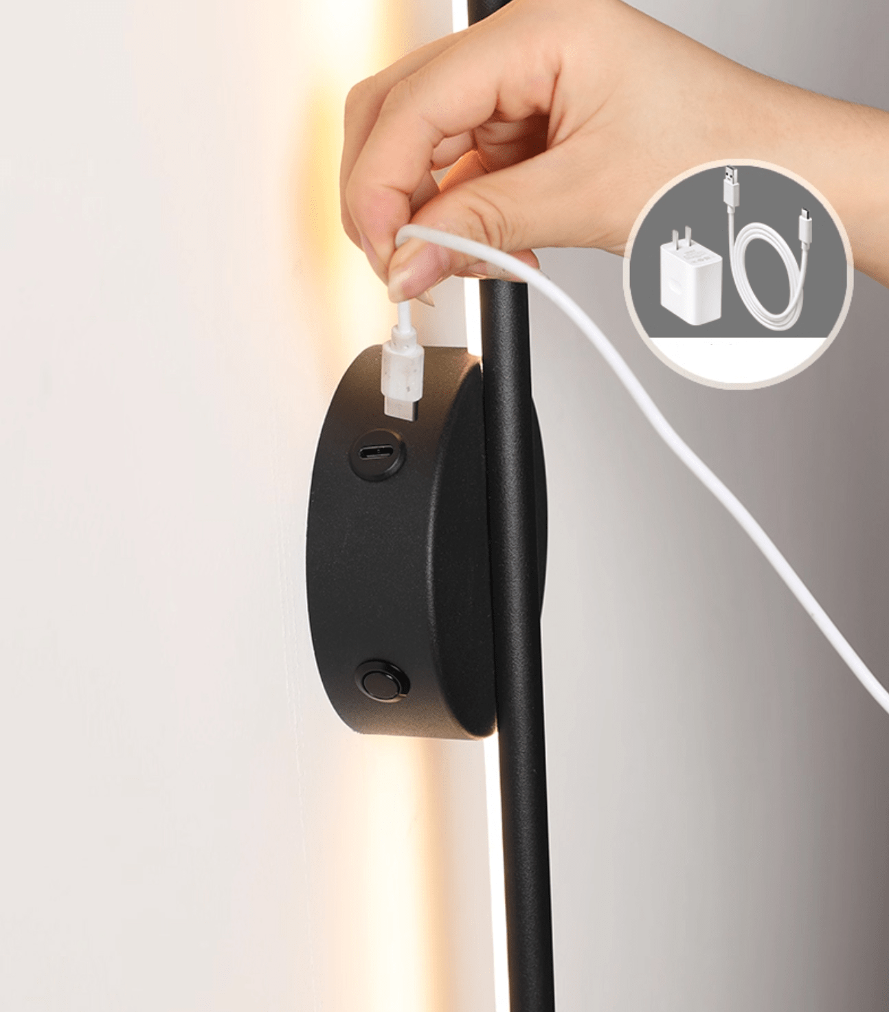 Fral Black Sleek Cordless Rechargeable Wall Lamp-Neutral Decor