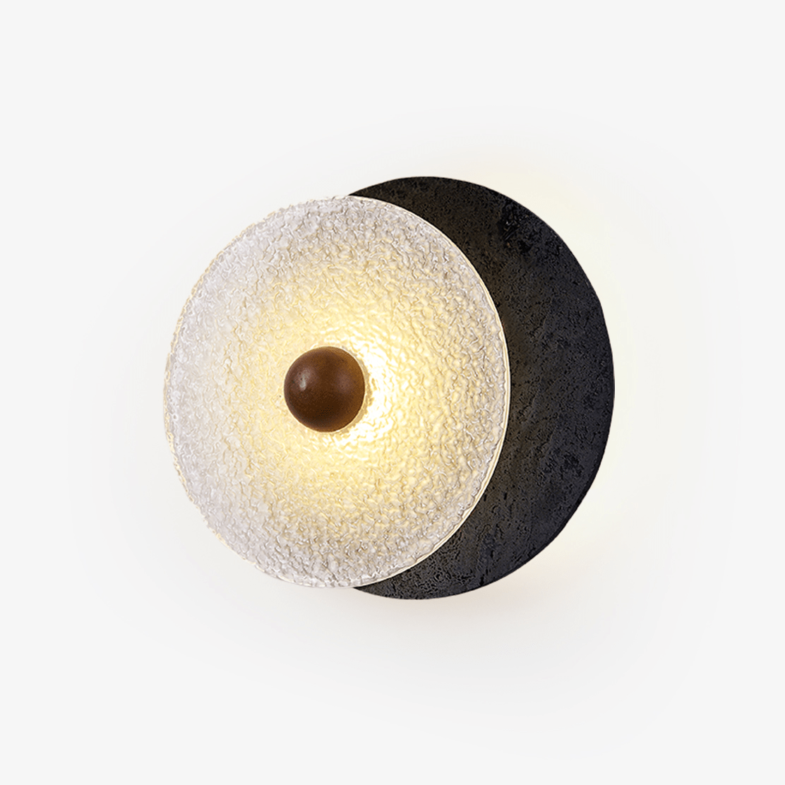 Keth Textured Black Travertine Glass Disc Wall Lamp-Neutral Decor