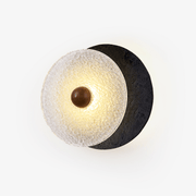 Keth Textured Black Travertine Glass Disc Wall Lamp-Neutral Decor