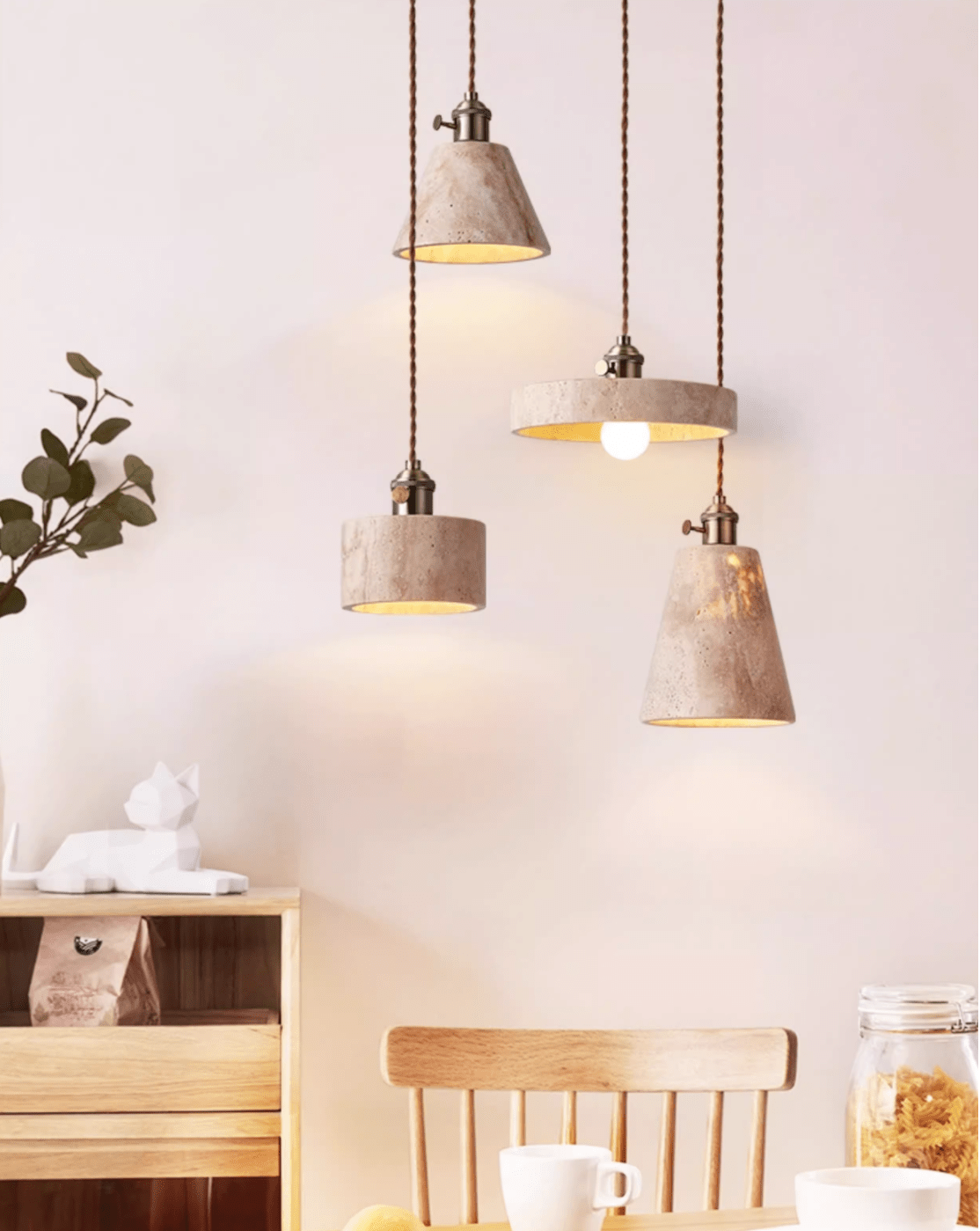 Ralv Minimalist Yellow Travertine Pendant Light Set-Neutral Decor