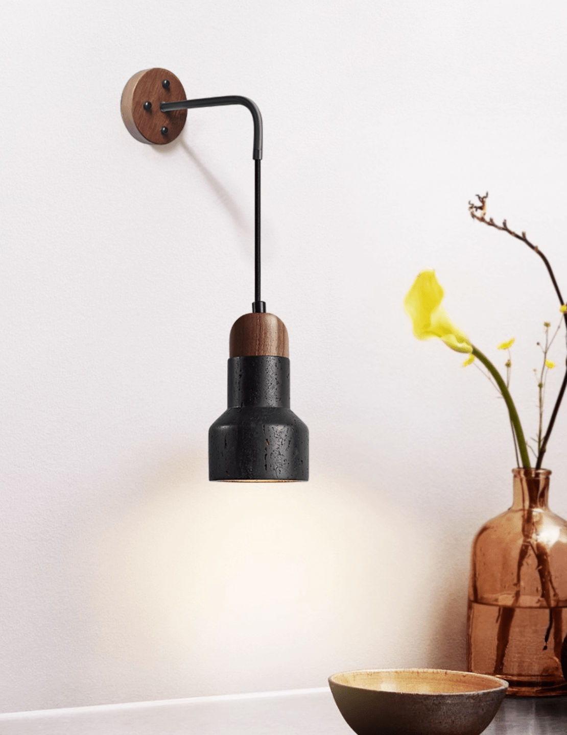 Wesk Vintage Black Travertine Rope Wall Lamp-Neutral Decor