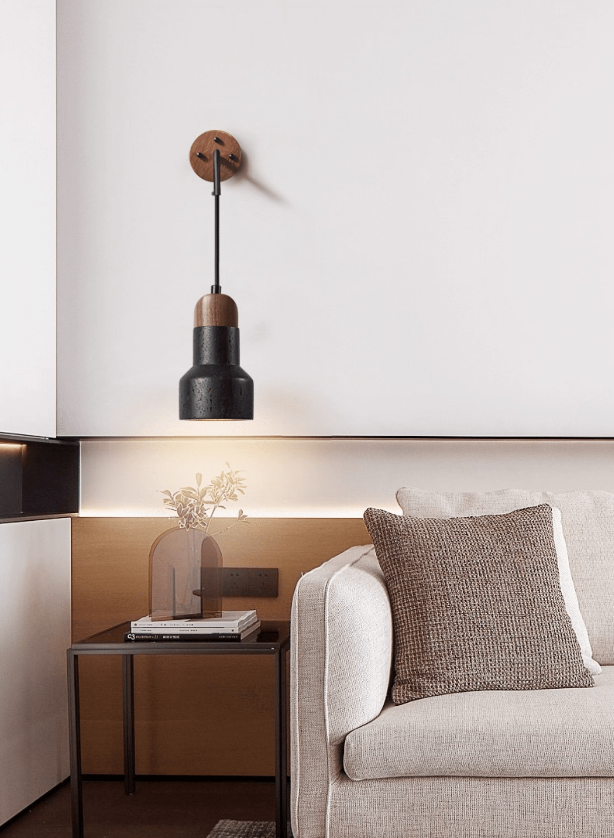 Wesk Vintage Black Travertine Rope Wall Lamp-Neutral Decor