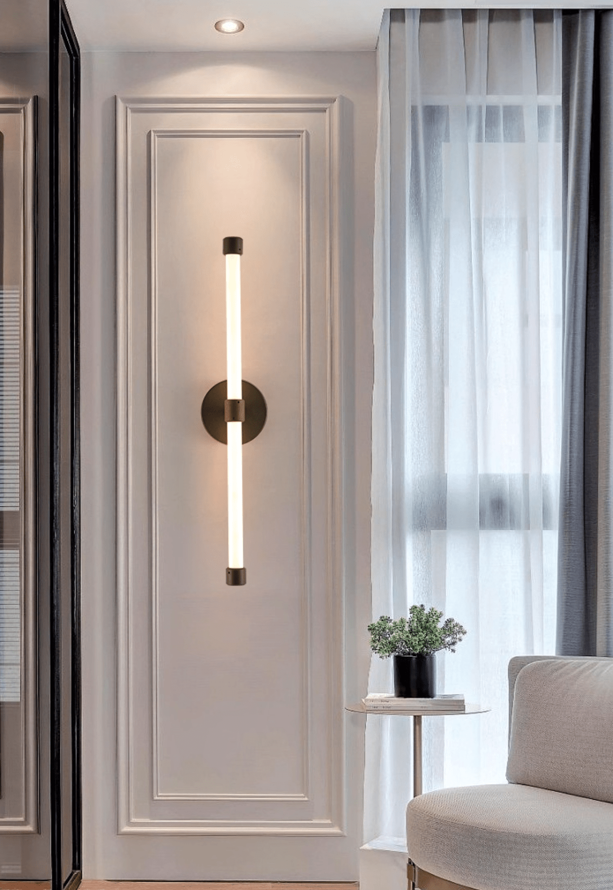 Voske Vertical Tube Minimalist Brass Wall Lamp-Neutral Decor