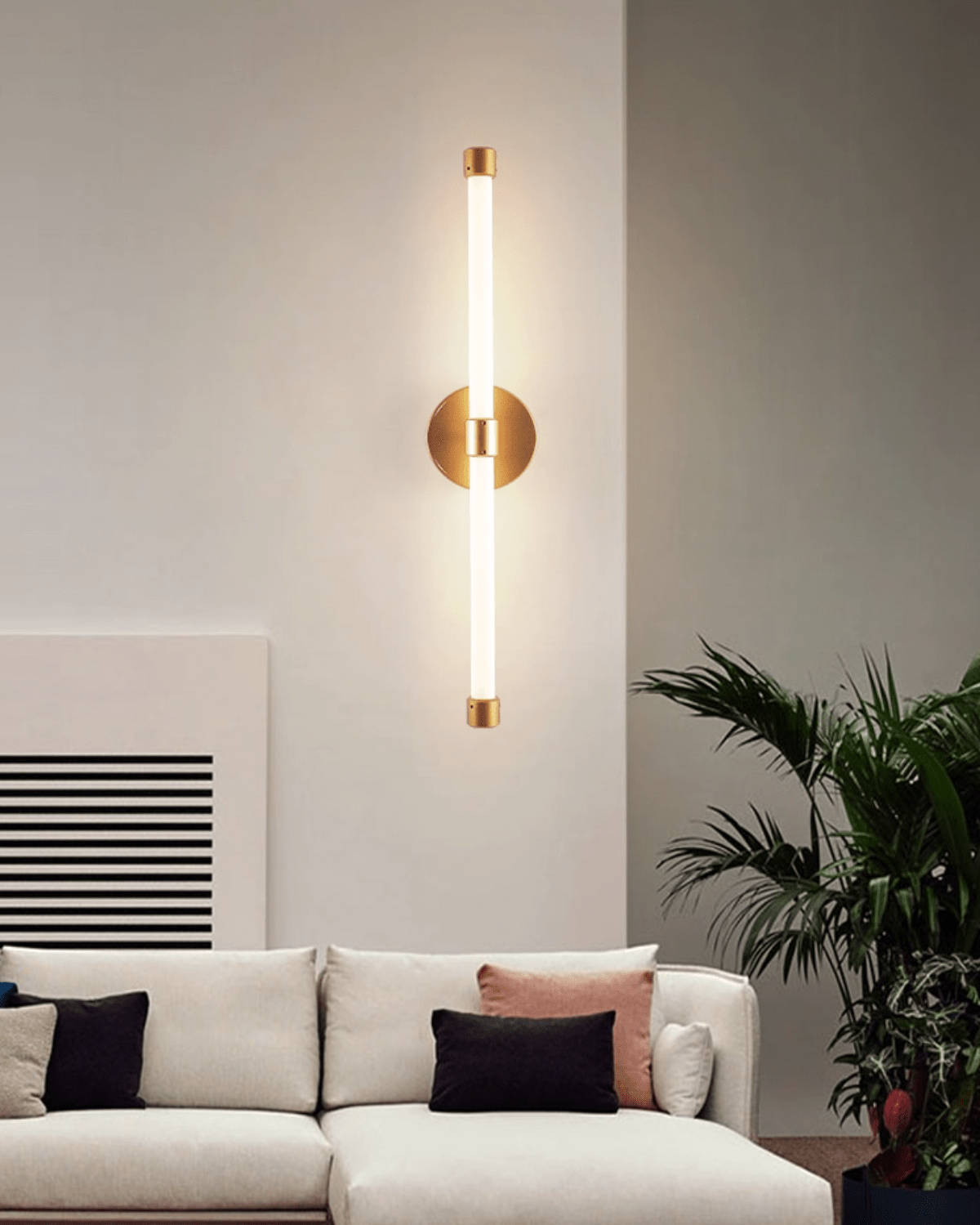 Voske Vertical Tube Minimalist Brass Wall Lamp-Neutral Decor